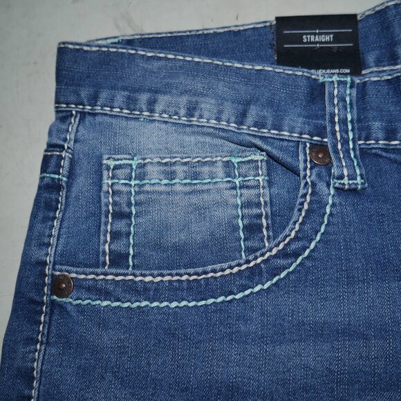 NEW True Luck Straight Leg Jeans Men's Size 34x32 Thick Stitch Embroidered BKE - Picture 7 of 9